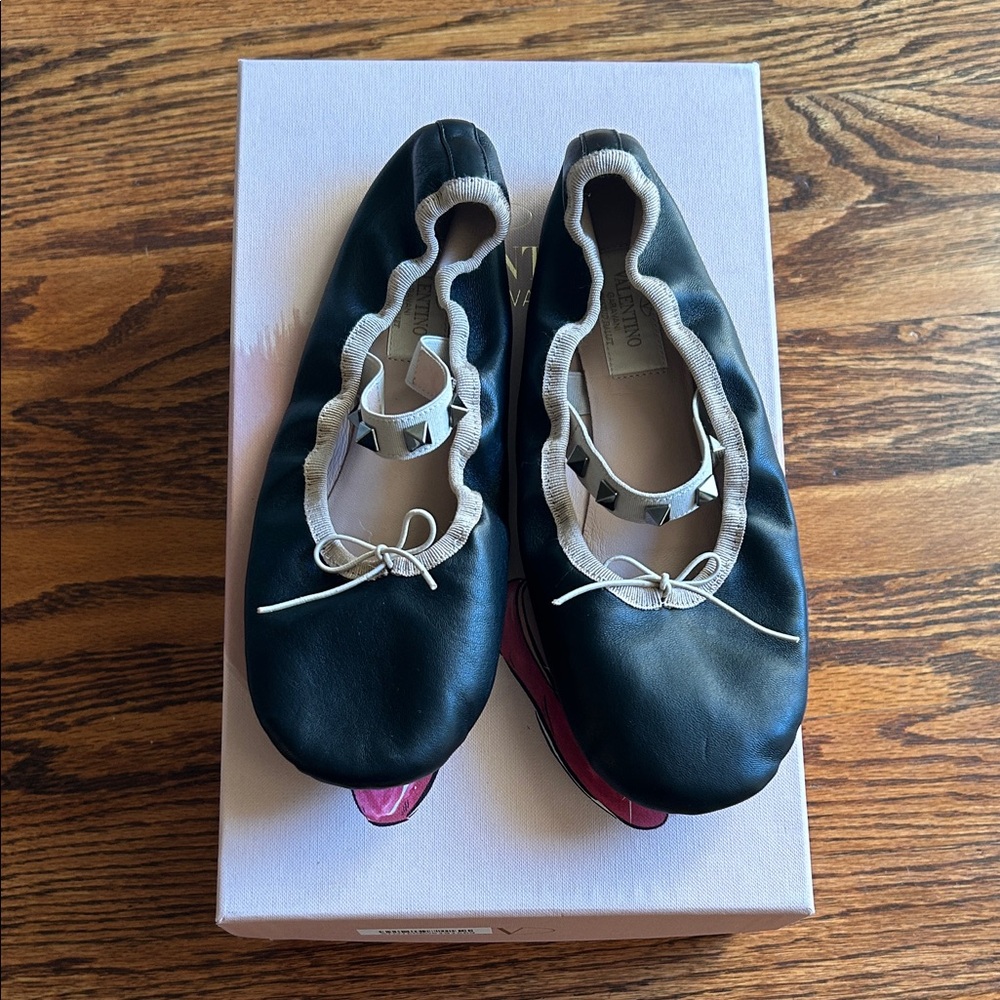 Valentino Black Ballet Flats with Silver Accents